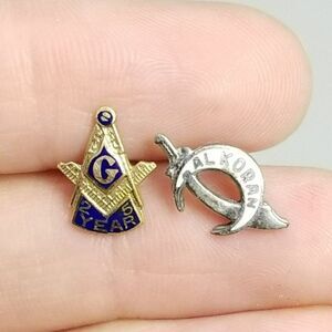 Vintage Masonic 25 Years and Al Koran Enamel Membership Lapel Pin, Estate